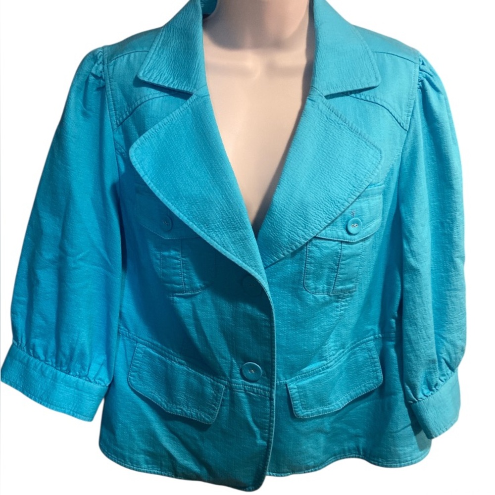 Lane Bryant size 14 100% cotton turquoise jacket 3/4 Sleeves